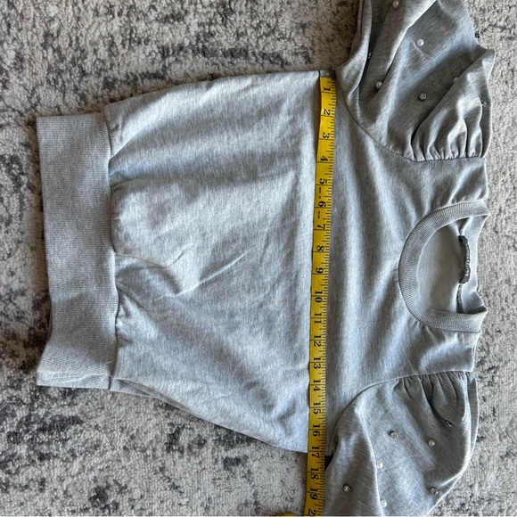 Laurel Grey grey embellished puffy sleeve with pearls silver beads top Sz Small - Picture 6 of 7